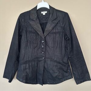 Coldwater Creek Shaped Women 10 Black Embroidered Blazer Jacket Metallic Equestr